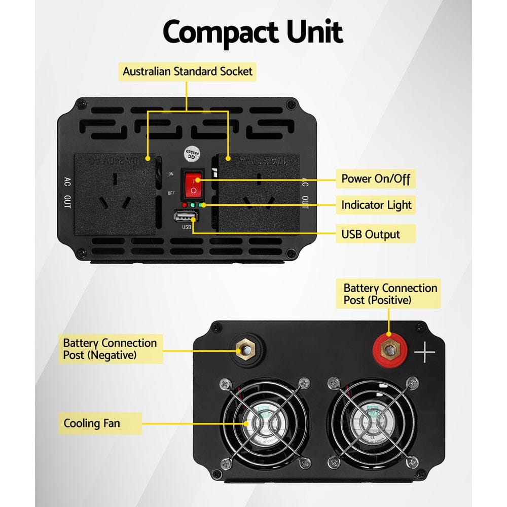 Giantz Power Inverter 1000W or 2000W Pure Sine Wave 12V - 240V Camping Boat Caravan - SportZone.co.nz