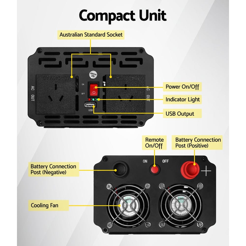 Giantz Power Inverter 2000W or 4000W Pure Sine Wave 12V - 240V Camping Boat Caravan - SportZone.co.nz