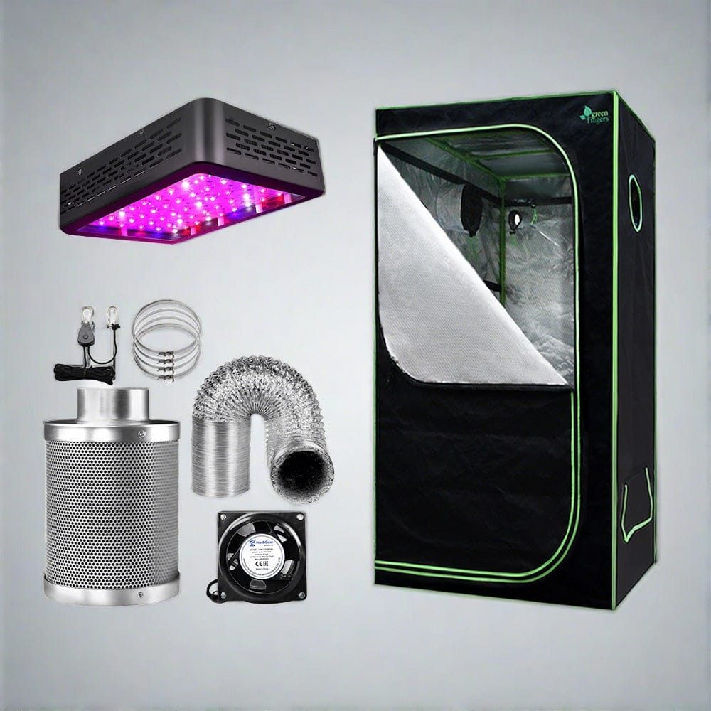 Green Fingers Grow Tent Light Kit 60x60x140CM 600W LED 4" Vent Fan,Green Fingers Grow Tent Light Kit LED 600W Full Spectrum 4" Vent 60x60x140CM - SportZone.co.nz