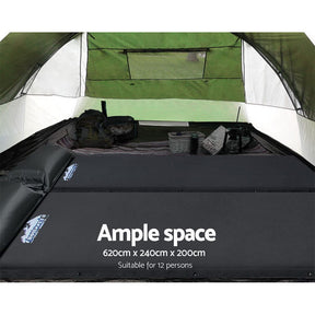Weisshorn Family Camping Tent 12 Person Hiking Beach Tents (3 Rooms) Green - SportZone.co.nz