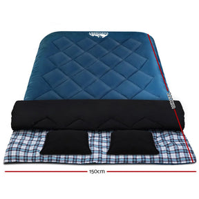 Weisshorn Sleeping Bag Double Pillow Thermal Camping Hiking Tent Blue - 10&deg;C - SportZone.co.nz