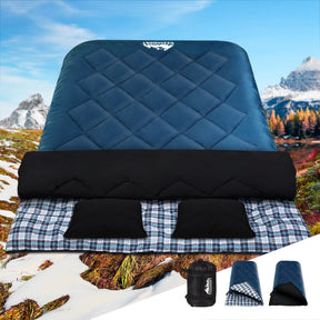 Weisshorn Sleeping Bag Double Pillow Thermal Camping Hiking Tent Blue - 10&deg;C - SportZone.co.nz
