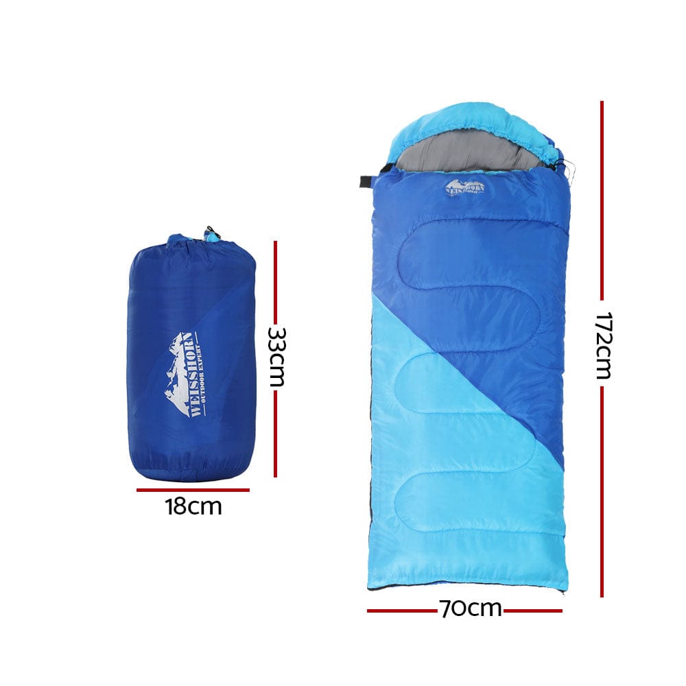 Weisshorn Sleeping Bag Kids Single 172cm Thermal Camping Hiking Blue - SportZone.co.nz