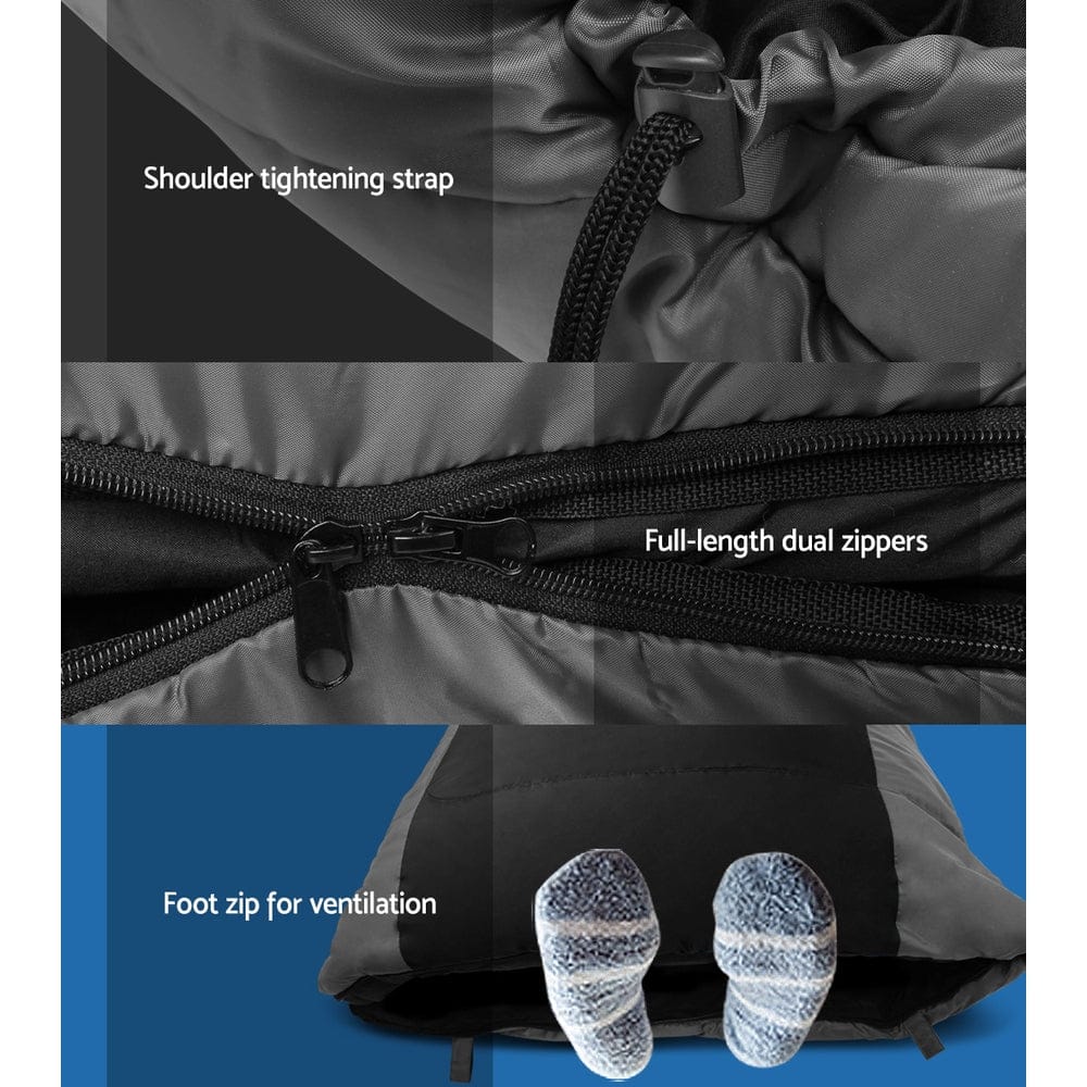 Weisshorn Sleeping Bag Single Thermal Camping Hiking Tent Black - 20c - SportZone.co.nz