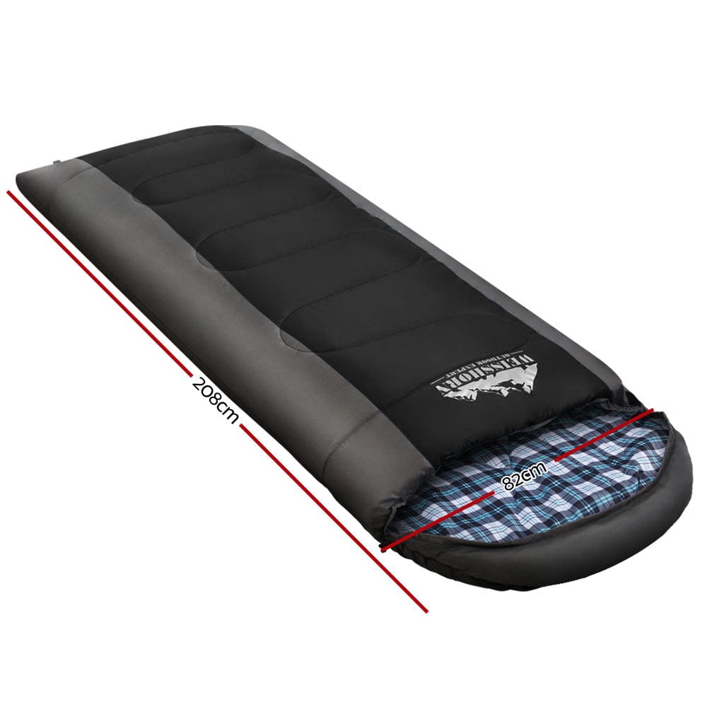 Weisshorn Sleeping Bag Single Thermal Camping Hiking Tent Black - 20c - SportZone.co.nz